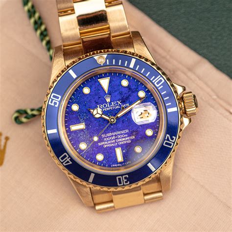 rolex 16618 submariner in gold|rolex lapis lazuli dial.